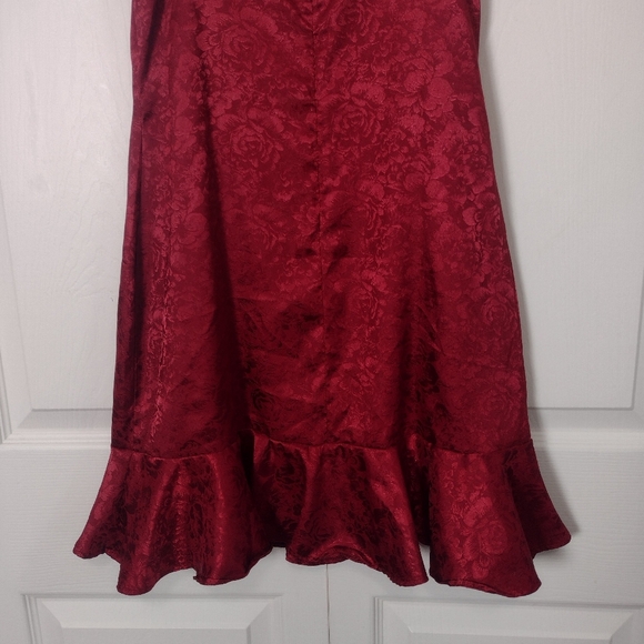 Lulus Kali Floral Satin Ruffle Mini Slip Dress Burgundy Red Size S - Picture 9 of 13